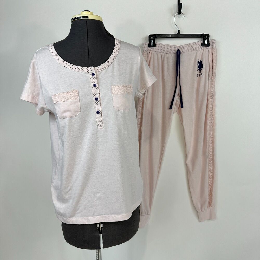 Polo Style Pink Lace-Trim Sleep Set - Women's Intimates